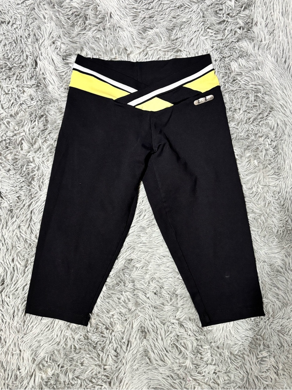 Bia Brazil Black Capri 3/4 Leggings with Yellow Crossover Waistband